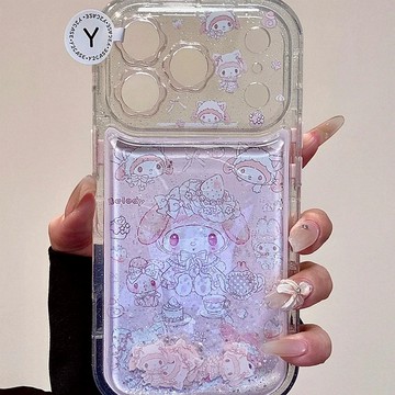 日韓甜美少女 美樂蒂 小羊彼安諾 液態流沙 iPhone 17 16 15 14 13 Pro max 手機殼 花朵鏡頭