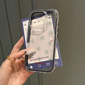 彩繪線條花朵適用蘋果16/14手機殼撞色二合一簡約透明iphone15/13
