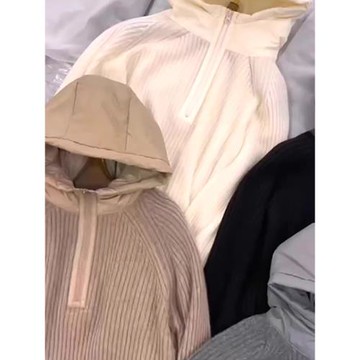 歐貨時髦百搭連帽套頭衛衣秋冬季撞色設計感氣質減齡羊絨衫上衣潮