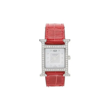 HERMÈS HEURE H 系列 MINI 迷你鑽石腕錶 經典 H 造型鑲鑽錶殼石英錶 / HH1.230