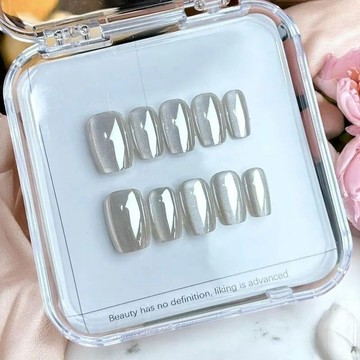 💗台灣出貨💗海莉白月光極光手工穿戴氣質高階甲片半手工同款指甲貼片美甲顯白