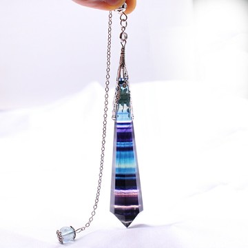 如鴻天然水晶靈擺吊墜條紋彩色螢石原石長鏈男女款禮物大號飾品