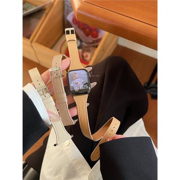 小蠻腰雙圈山羊紋真皮細款適用于789代applewatch956SE靜靜的表帶