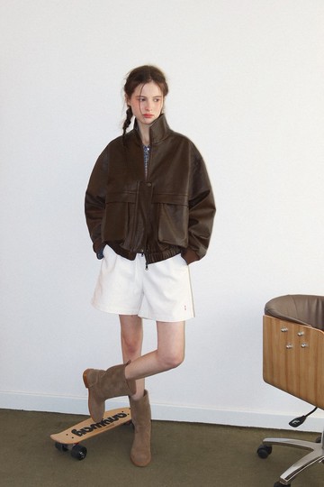 vintage復古 啞光環保皮 立領飛行員夾克外套