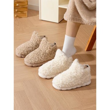 高包跟棉鞋女冬季厚底踩屎感防滑室內家居家用月子棉拖鞋保暖毛絨