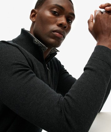 Superdry Men's Essentials Cotton Half Zip Jumper Dark Grey Size: Xxl