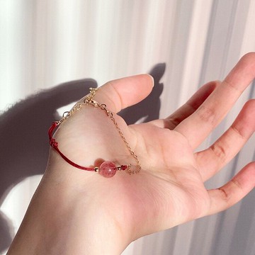 好運原創diy手工編織水晶手鏈14K包金草莓晶本命年紅繩ins小眾
