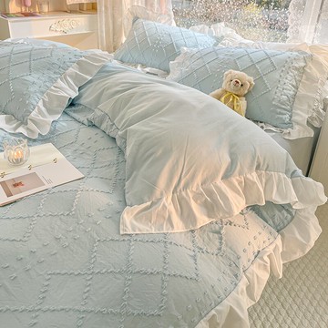 輕奢風剪花四件套水洗棉花邊被套床單人宿舍三件套床笠款磨毛床品