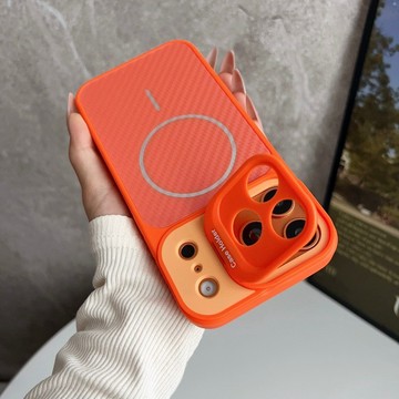 內置絨布 Magsafe磁吸 碳纖維紋 一體隱藏鏡頭支架 適用於 iPhone 17AIr 17Promax 防摔手機殼