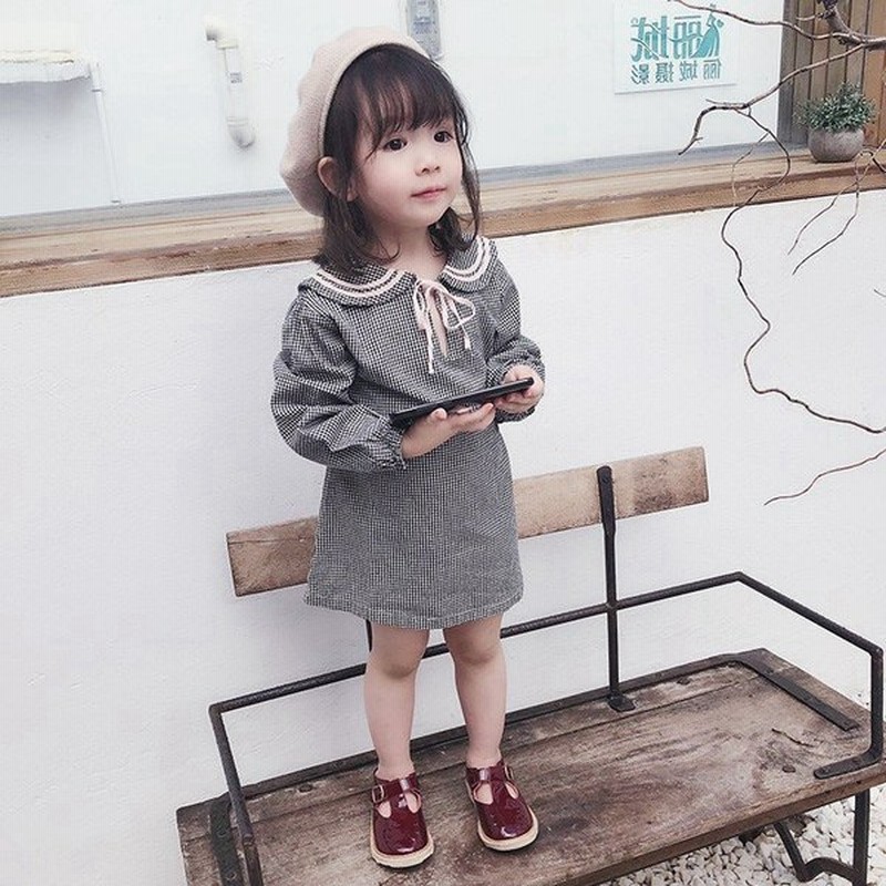 市場 韓国子供服 新品 チェック柄 ピンク ネイビー 同窓会 長袖 女の子 ワンピース 普段着 キッズ 通園 おしゃれ
