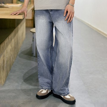 馬登 MRA男裝 復古水洗丹寧牛仔褲寬鬆直筒寬褲休閒長褲子男士春季