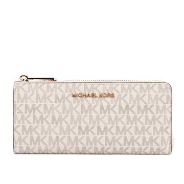 MICHAEL KORS 金字 LOGO PVC L型拉鍊長夾(香草色)