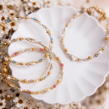 開運 x 月光石 粉碧璽 托帕石 橄欖石【蒲公英記憶】纏繞手鍊