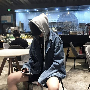 港風牛仔外套男士連帽韓版寬鬆chic春秋季帥氣夾克學生寬鬆褂子潮