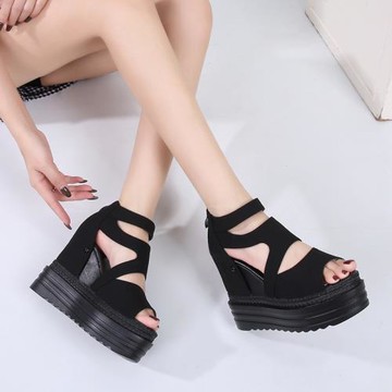 2024夏季百搭內增高坡跟涼鞋厚底防水臺高跟女鞋松糕底魚嘴羅馬鞋