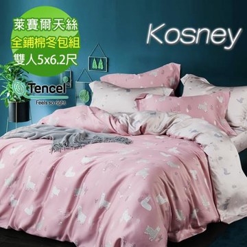KOSNEY  清新派紅  雙人100%天絲全舖棉四件式兩用被冬包組