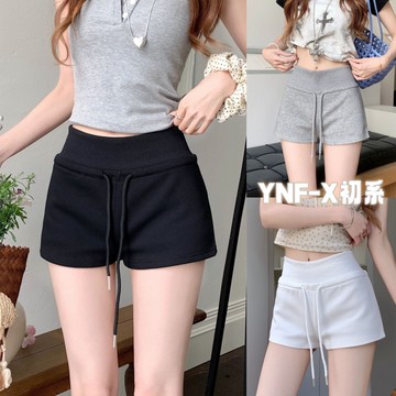 初系現+貨 免運 彈力鬆緊運動休閒風短褲 女裝 其他短褲 休閒短褲 運動短褲 高腰抽繩包臀熱褲 白色短褲 休閒褲 運動褲