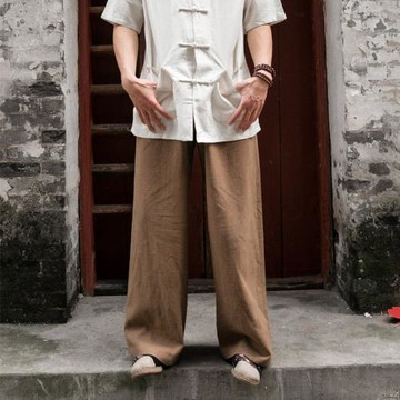 七支男式原創設計亞麻純色長褲