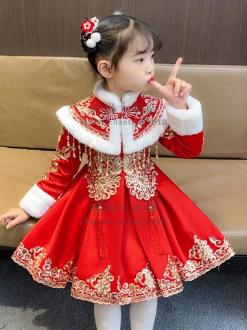 拜年服女童洋裝冬款漢服中國風兒童寶寶新年唐裝喜慶衣服冬季【時尚大衣櫥】