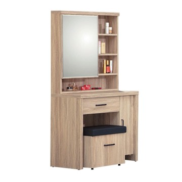 文創集 克蘿心2.7尺開合式鏡台組合(含化妝椅)-81x46x163cm免組