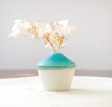 土耳其藍霧面與白色釉藥分層一輪插 1