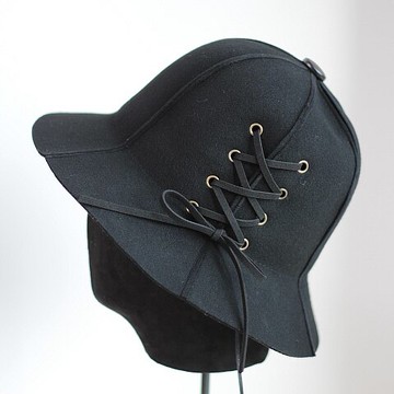 秋冬韓版潮羊毛呢鞋帶蝴蝶結六邊形優雅百搭盆帽女漁夫帽時裝帽子1入