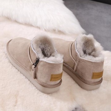 雪地靴女2025新款低幫真皮加絨加厚韓版百搭學生保暖棉鞋厚底短靴