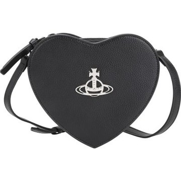 Vivienne Westwood Louise Heart 星球飾壓紋皮革拼接心型斜背包(黑色)