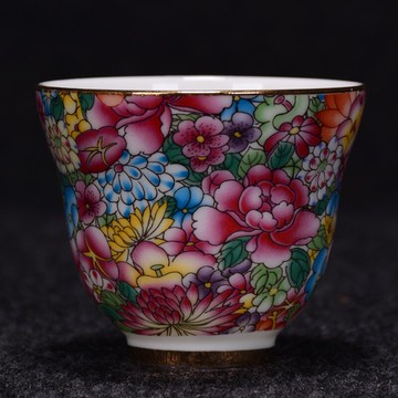 陶生活景德鎮陶瓷青花金地萬花描金品茗杯功夫茶杯茶具主人杯單杯1入