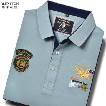 品牌男裝休閑短袖T恤男翻領POLO衫珠地棉體恤刺繡寬松大碼淺灰色