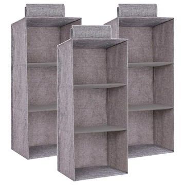 FANCYLIFE 衣櫥收納掛袋 可水洗 仿麻材質  三層灰色  3個