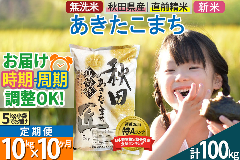 ＜新米＞《定期便10ヶ月》秋田県産 あきたこまち 10kg (5kg×2袋) ×10回 令和5年産 発送時期が選べる 周期調整OK 隔月配送OK お米|02_snk-030610