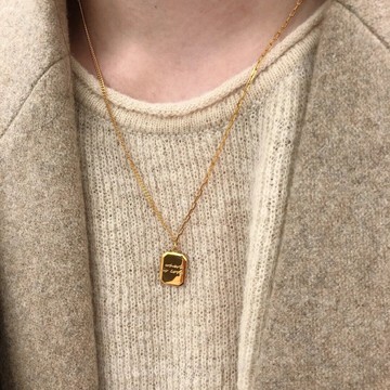方糖巧克力項鏈18K包金小眾設計感素鏈百搭ins嘻哈方形相框鎖骨鏈