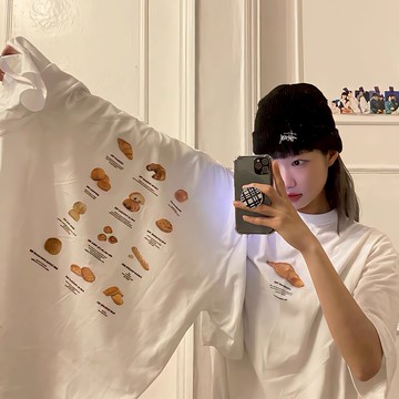 TGNS 純棉T恤 短袖衣服 韓版上衣 oversize T恤 潮流衣服 夏天衣服 ins風衣服 潮牌 牛角包印花T恤