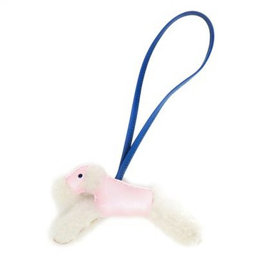 Hermes 愛馬仕 Budy Charm 小羊皮獵狐㹴造型吊飾(粉/白/藍)