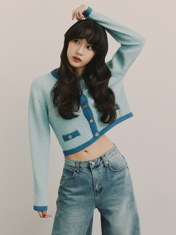 Tweed Sweater Cardigan_Sky Blue