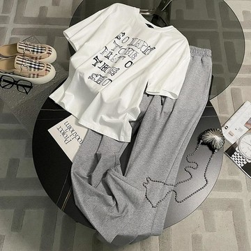 仿棉時尚減齡休閒套裝女夏季薄款短袖長褲學生韓版寬鬆運動兩件套