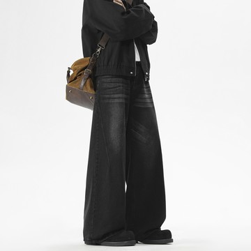 【HOT 本舖】男装2025水洗做舊直筒寬鬆牛仔褲男秋季高街美式復古長褲