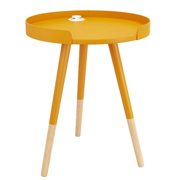 《C&B》伊姆斯北歐風內建USB邊桌小圓几蜂蜜黃