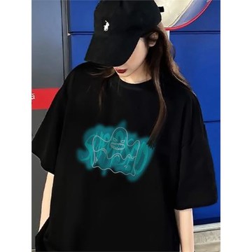 大碼正肩短袖t恤女夏美式潮牌小眾設計感微胖顯瘦純棉寬松上衣ins