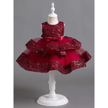 女寶寶夏季禮服公主裙女童紅色周歲連衣裙生日嬰幼兒抓周衣服裙子