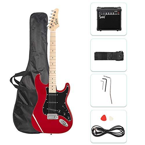 GLARRY 39"Full Size Electric Guitar for Music Lover Beginner with 20 W Amp and Accessories Packギターバッグ (赤)