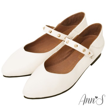 Ann’S神級多穿5way瑪莉珍鉚釘真皮平底鞋-白