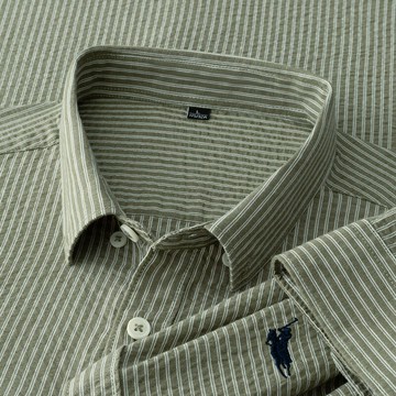 【新款熱賣】大牌刺繡純棉長袖襯衣男士春秋季易打理商務休閑通勤豎條紋寸衫男