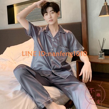 冰絲薄款睡衣男韓版卡通絲綢家居服兩件套裝大碼【不二雜貨】