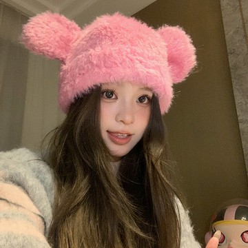 韓版ins毛茸茸~可愛小熊毛絨帽女冬季戶外騎車保暖護耳可愛雷鋒帽