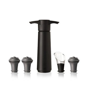 VACU VIN 荷蘭 不滴漏注酒器+抽真空器瓶塞組(黑) / 真空瓶塞 保鮮瓶塞 倒酒器 保存酒器