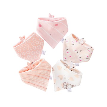 JoyNa - 5條入-棉質三角巾 暗釦口水巾-粉兔子百合款-45*34*34cm