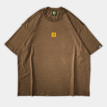 微笑小標寬版短T    黑/白/霧灰藍/灰藍/軍綠/可可棕