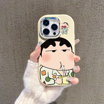 隔日到貨 塗鴉蠟筆小新 金屬框胖墩iPhone蘋果手機殼 17promax 16 15plus 14 13 12 11